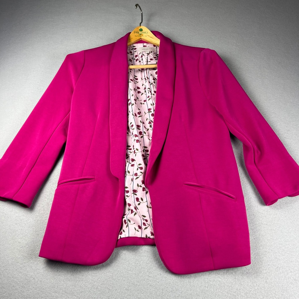 Skies Are Blue Magenta Pink Open Front Shawl Collar Blazer Floral Lining Small